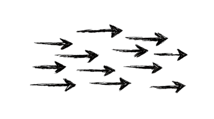 Group of arrows pointing right isolated on transparent background.