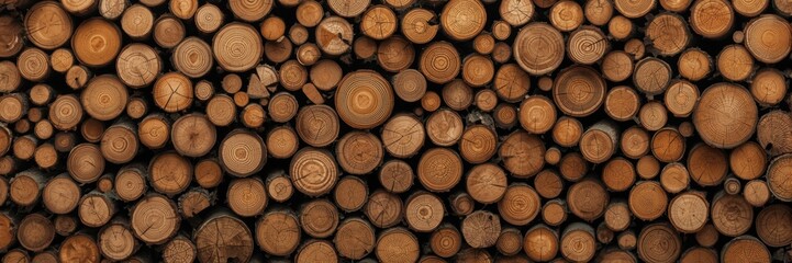 A close-up view of neatly stacked wood logs, showcasing the intricate wood grain patterns and warm tones of the natural material.