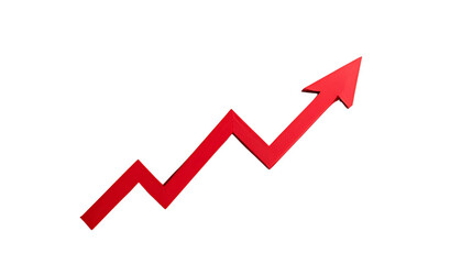 Red arrow graph trending upwards isolated on transparent background.