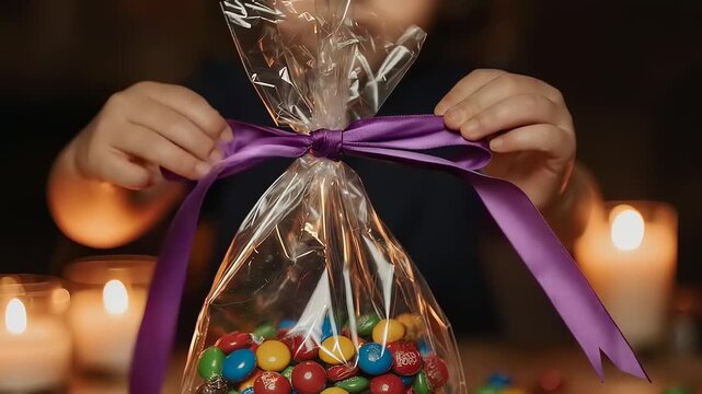 Child wrapping candy bag