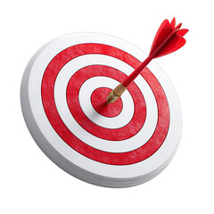Dart hitting bullseye on target isolated on transparent background.