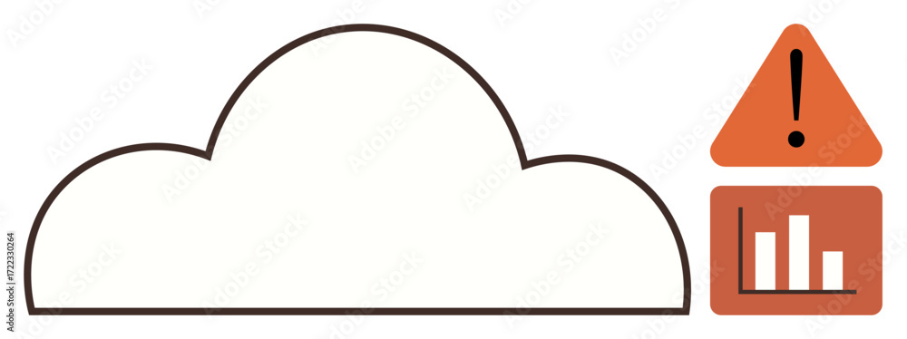 Poster cloud outline beside alert triangle with exclamation and bar chart icon. ideal for data security, cl