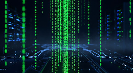 Abstract vector background representing flying through digital cyberspace, a conceptual data stream where information packets fly over a futuristic network