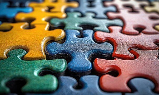 Close-up view of colorful puzzle pieces