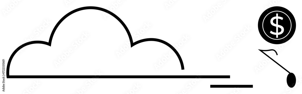 Poster cloud diagram linked to a dollar sign and a data transfer icon highlighting associated financial asp