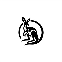 Stylized black kangaroo silhouette inside a circle logo design