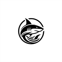 Stylized black shark emblem in circle