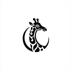 Tribal giraffe head emblem with crescent moon shape