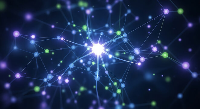 Abstract vector art showing a fly of neural network connections, simulating flying between thoughts and ideas