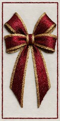 Luxurious red and gold ribbon bow, elegantly framed on a textured paper background, creating timeless beauty.