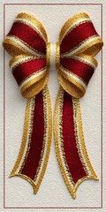 A beautiful red and gold ribbon is tied in a fancy bow, perfect for a luxurious present decoration.