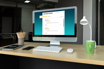 Naklejka premium Customer experience and review analysis by modish computer software for corporate business