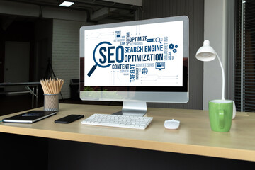 SEO search engine optimization for modish e-commerce and online retail business showing on computer screen