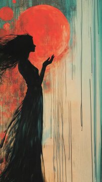 Surreal Portrait of Woman in Front of Red Sun