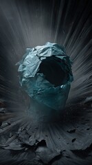 Abstract Teal Crystalline Sphere in Dark Digital Landscape