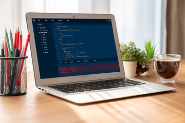 Fototapeta premium Software development programming on computer screen for modish application and program coding