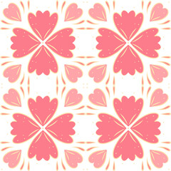 Romantic Seamless Pattern with Pink Blossoms and Heart Elements on White Background – Soft Floral Design for Wedding Stationery and Gift Wrap