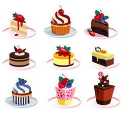 Modern colorful 3D cupcake icons with decorative sketch
