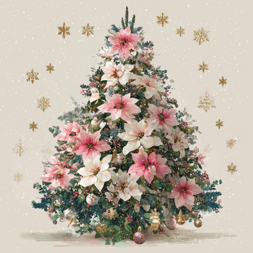 christmas tree with pink fower