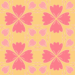 Modern Seamless Botanical Pattern with Coral Flowers and Soft Yellow Highlights – Feminine Nature-Inspired Design for Apparel and Home Decor