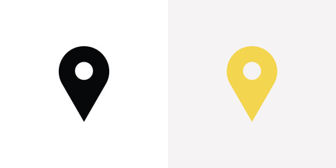 Two location pin icons one black and one yellow on white background