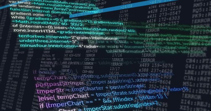 Starting with code block, colored code scrolling upward revealing log layers for terminal loop