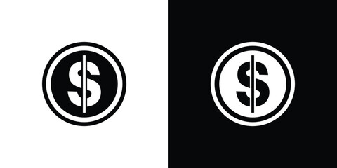 Simple dollar sign coin icons in black and white contrasting backgrounds