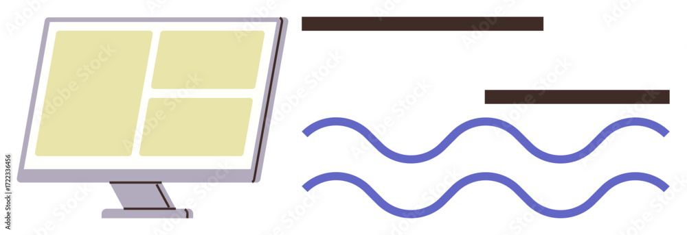 Poster monitor with grid layout alongside horizontal and wavy lines suggesting messaging, design, or data f
