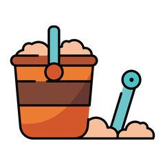 Bucket of sand and shovel on a white background