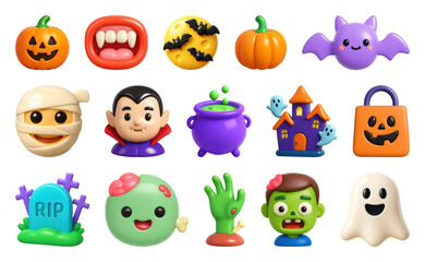 Fototapeta premium Colorful Halloween cartoon icons.