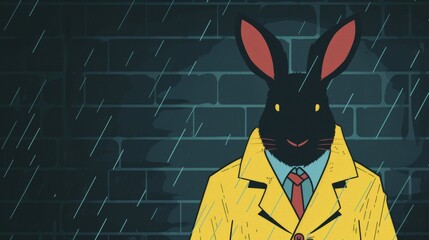 Stylish rabbit dressed in a suit as a detective in a noir scene full of charm and mystery