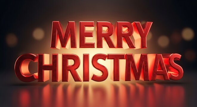 Bold and festive merry christmas greeting with red text and warm glowing background, perfect for holiday promotions and seasonal greetings