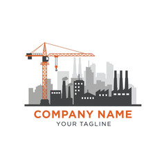 Modern Tower Crane and Industrial Cityscape Logo Illustration for Construction or Engineering Company Branding, Flat Vector Elements, Vector Illustration, Simple Vector, Stylized Vector Drawing,