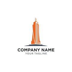 Fototapeta premium Modern Minimalist Skyscraper Building Logo Design for Real Estate and Corporate Branding on White Background, Flat Vector Elements, Vector Illustration, Simple Vector, Stylized Vector Drawing, Vector