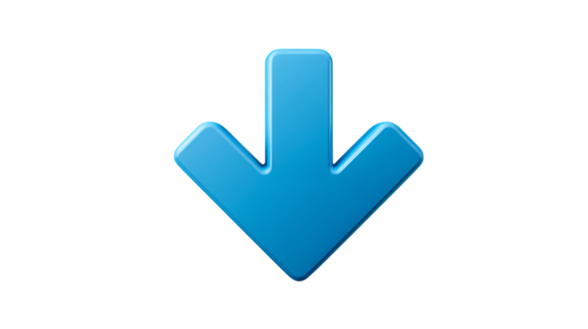 Blue down arrow isolated on transparent background. - Powered by Adobe