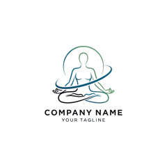 Minimalist Yoga and Meditation Logo Design with Gradient Outline of a Serene Human Figure in Lotus Pose, Ideal for Wellness and Spirituality Branding on a White Background, Flat Vector Elements,