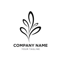 Obraz premium Abstract Stylized Plant Leaf Logo Design with Company Name and Tagline on White Background, Modern Minimalist Branding Concept for Business Identity, Flat Vector Elements, Vector Illustration, Simple