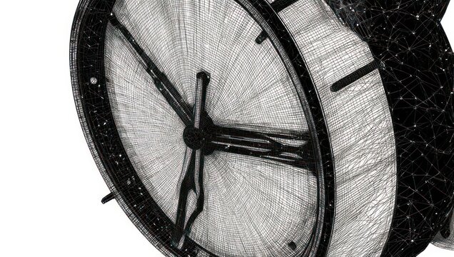 Intricate wireframe clock face captures the essence of time's passage with a modern, abstract artistic touch