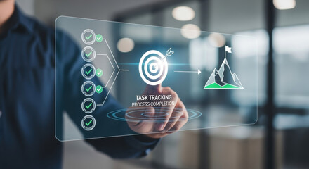 Digital workflow optimization concept featuring a laptop and progress icons.