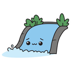 Adorable kawaii cartoon rain cloud character with a happy smiling face and falling raindrops. Cute weather mascot illustration