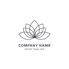 Minimalist Art Lotus Flower Logo Design with Company Name and Tagline Placeholder on White Background, Elegant Geometric Floral Icon for Branding and Wellness, Flat Vector Elements, Vector