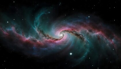 Obraz premium Cosmic Spiral Galaxy in Vibrant Nebula Colors in Dark Background