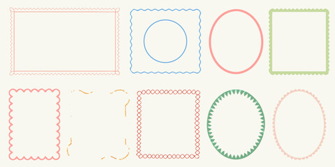 Collection of decorative colorful borders and frames with various shapes and playful wavy edges