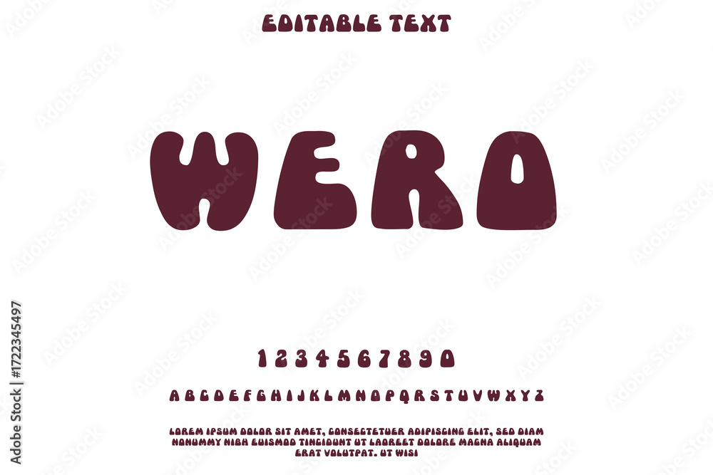 Poster bold and playful font alphabet with numbers and symbols