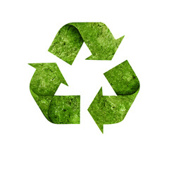 Recycling symbol with grass texture isolated on transparent background.