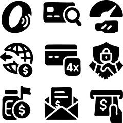 Modern financial technology and payment icons.