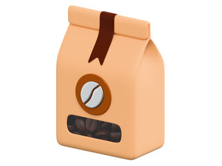 Cartoon Style Coffee Bean in Brown Paper Bag Packaging Food
