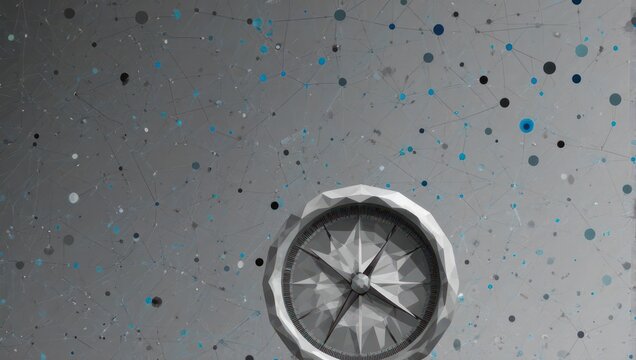 Navigate the future with this modern compass symbolizing innovation and digital connection in a vibrant network