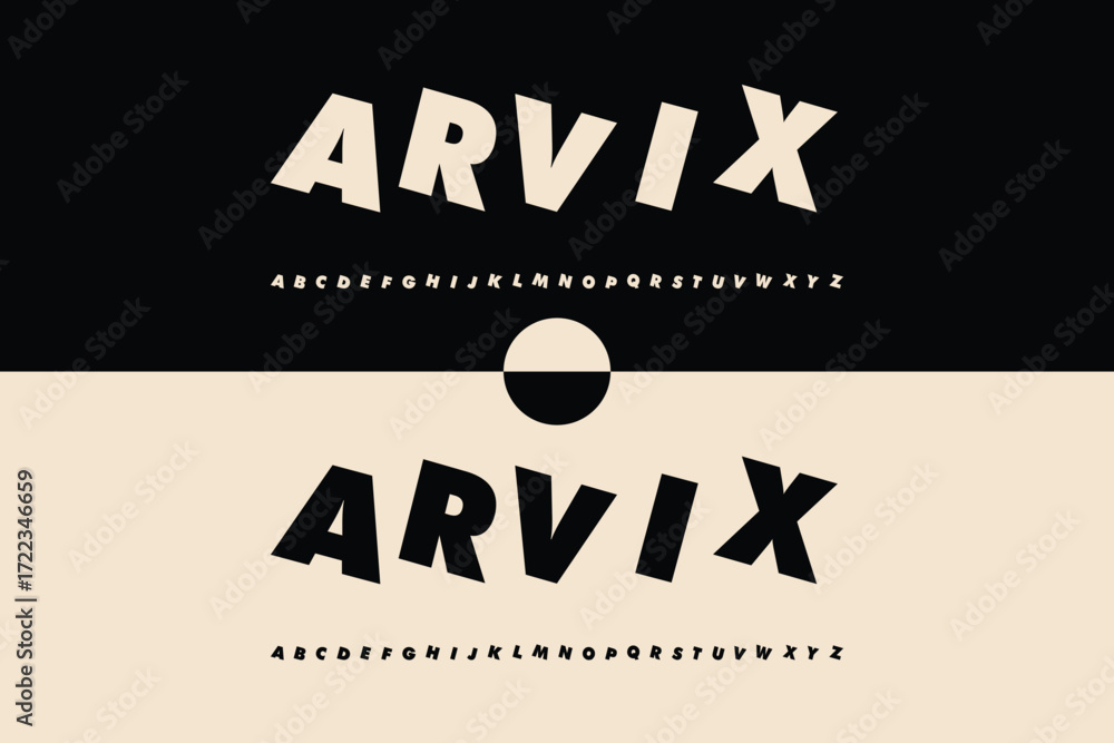 Poster arvix font display with uppercase letters and numbers on two backgrounds