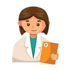 Cartoon doctor holding a folder with a medical cross